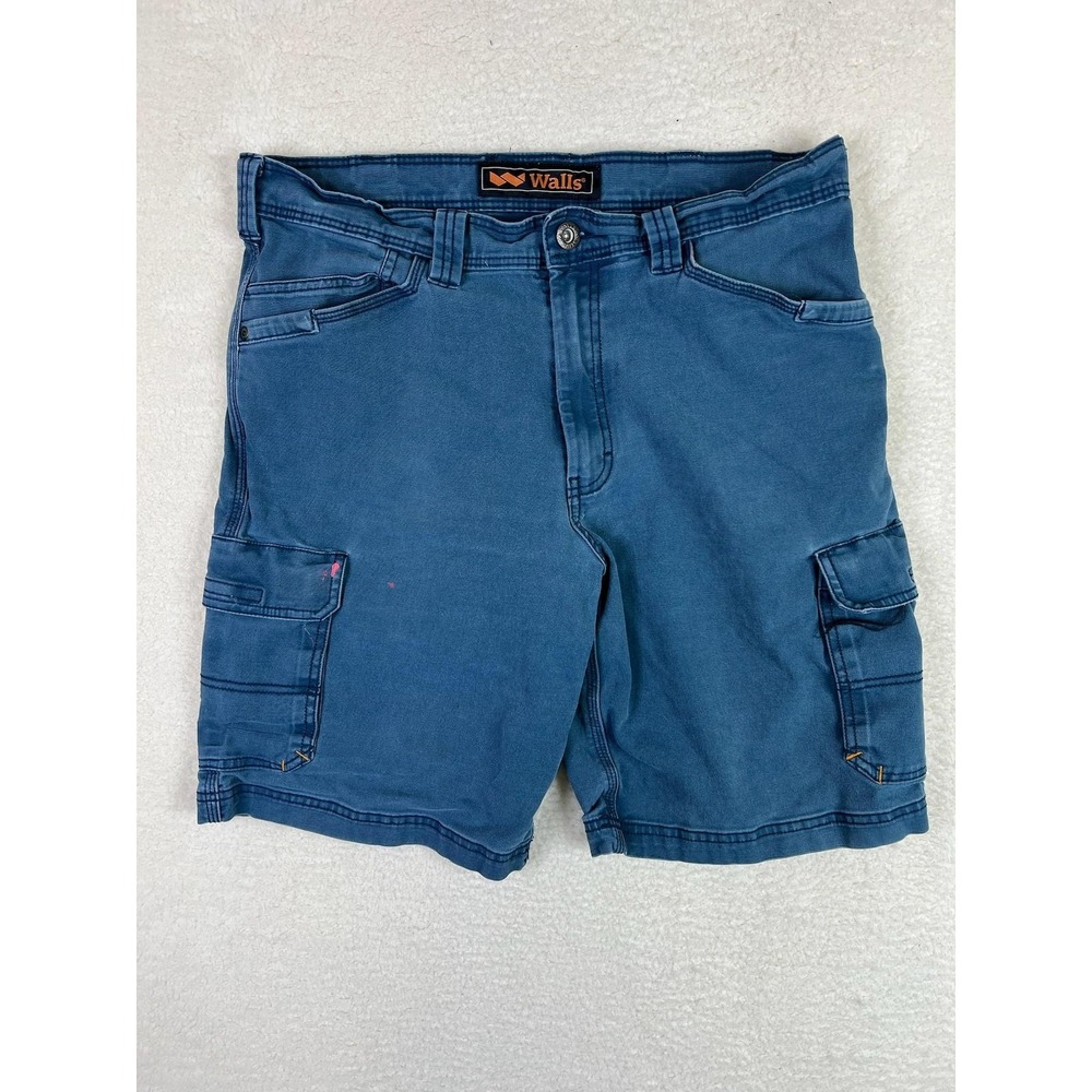 Walls Shorts Mens 34 Blue 10" Inseam Cargo Canvas Stretch Work Outdoor Utility